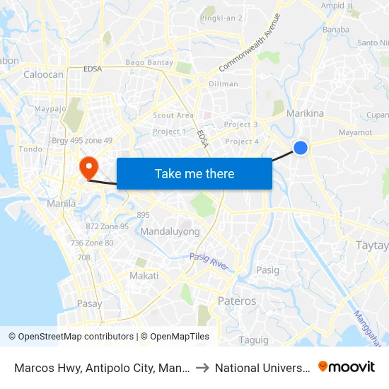 Marcos Hwy, Antipolo City, Manila to National University map