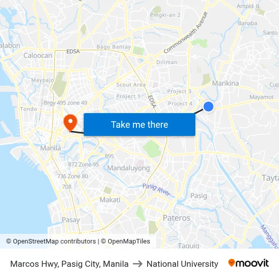Marcos Hwy, Pasig City, Manila to National University map