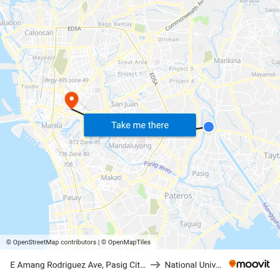 E Amang Rodriguez Ave, Pasig City, Manila to National University map