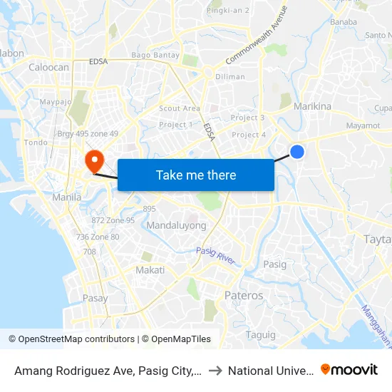 Amang Rodriguez Ave, Pasig City, Manila to National University map
