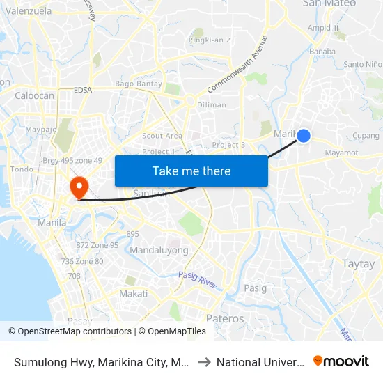 Sumulong Hwy, Marikina City, Manila to National University map