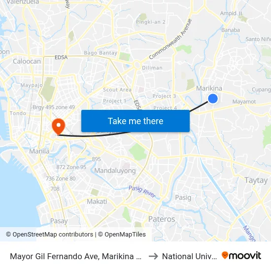 Mayor Gil Fernando Ave, Marikina City, Manila to National University map