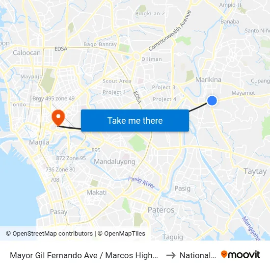 Mayor Gil Fernando Ave / Marcos Highway Intersection, Marikina City, Manila to National University map