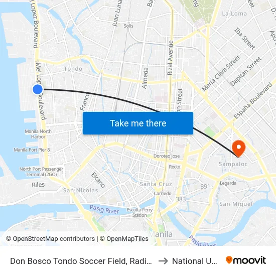 Don Bosco Tondo Soccer Field, Radial Road 10, Manila to National University map
