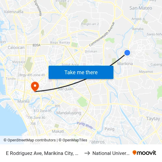 E Rodriguez Ave, Marikina City, Manila to National University map
