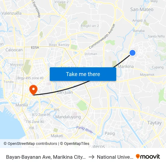 Bayan-Bayanan Ave, Marikina City, Manila to National University map