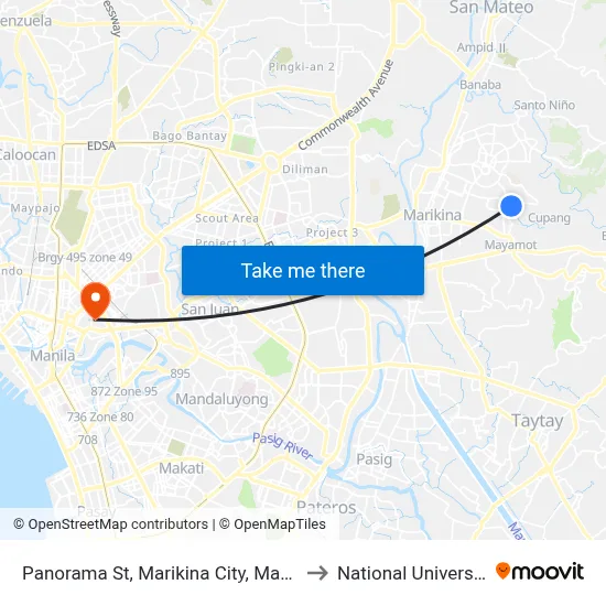 Panorama St, Marikina City, Manila to National University map