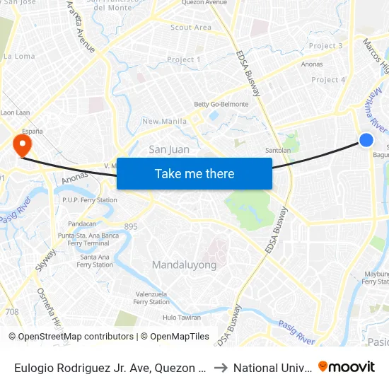 Eulogio Rodriguez Jr. Ave, Quezon City, Manila to National University map