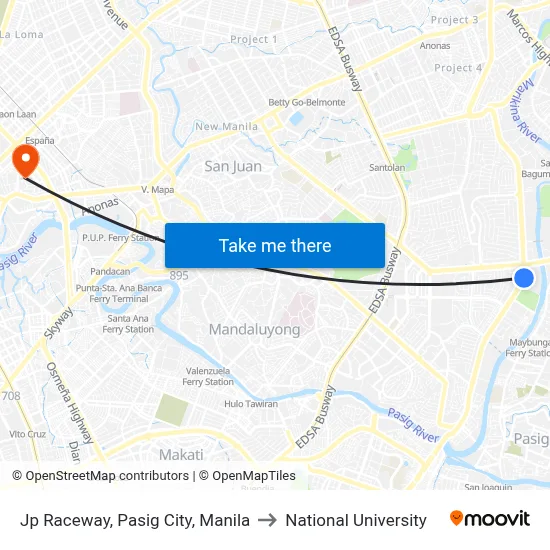 Jp Raceway, Pasig City, Manila to National University map