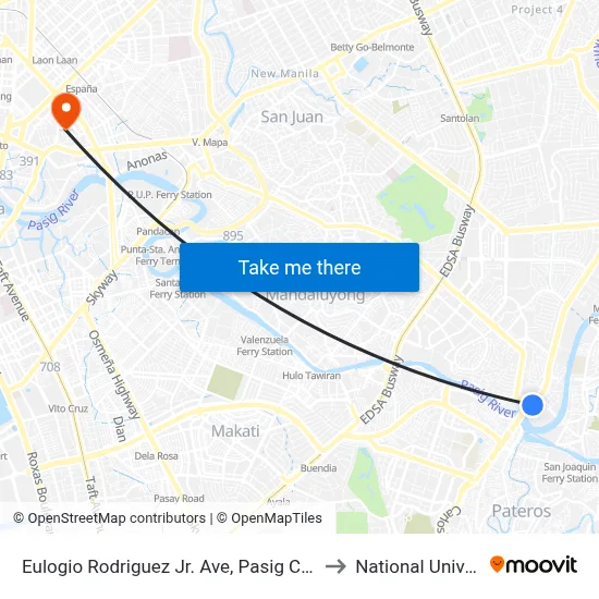 Eulogio Rodriguez Jr. Ave, Pasig City, Manila to National University map