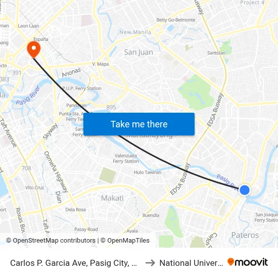 Carlos P. Garcia Ave, Pasig City, Manila to National University map