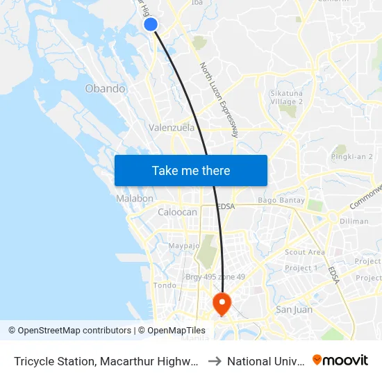 Tricycle Station, Macarthur Highway, Marilao to National University map