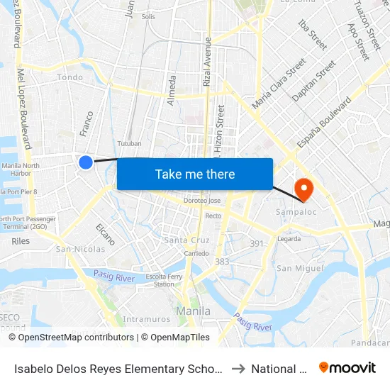 Isabelo Delos Reyes Elementary School, Nicolas Zamora, Manila to National University map