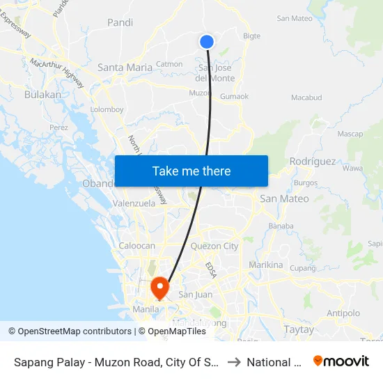 Sapang Palay - Muzon Road, City Of San Jose Del Monte, Manila to National University map