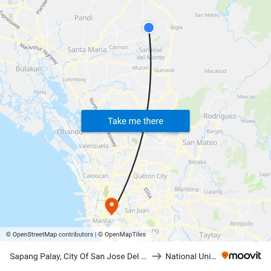 Sapang Palay, City Of San Jose Del Monte, Manila to National University map