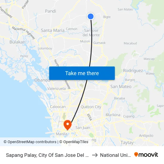 Sapang Palay, City Of San Jose Del Monte, Manila to National University map