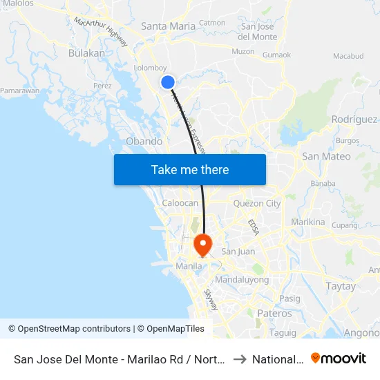 San Jose Del Monte - Marilao Rd / North Luzon Expressway, Marilao, Manila to National University map