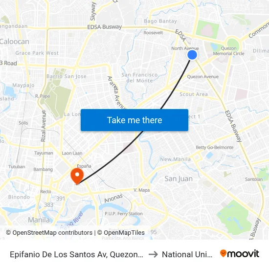 Epifanio De Los Santos Av, Quezon City, Manila to National University map