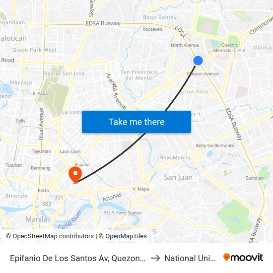 Epifanio De Los Santos Av, Quezon City, Manila to National University map
