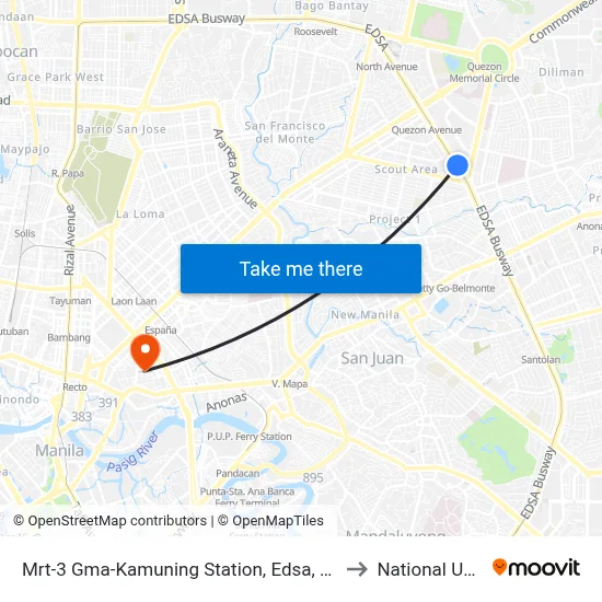 Mrt-3 Gma-Kamuning Station, Edsa, Quezon City, Manila to National University map