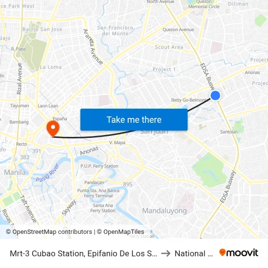 Mrt-3 Cubao Station, Epifanio De Los Santos Av, Quezon City, Manila to National University map