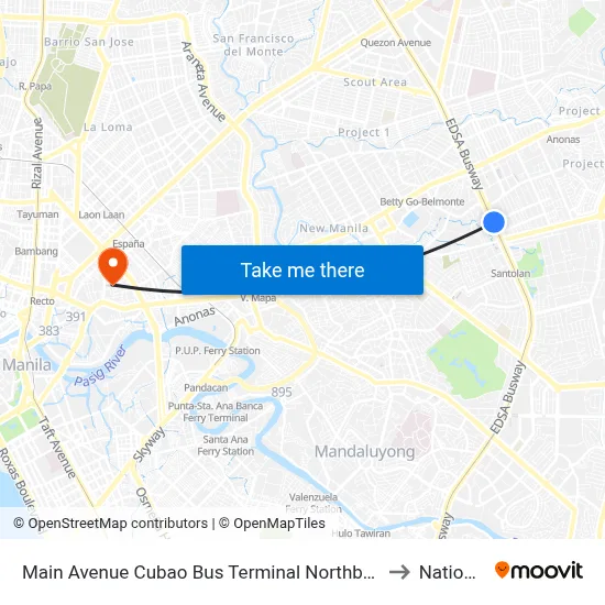 Main Avenue Cubao Bus Terminal Northbound, Edsa, Epifanio De Los Santos Av, Quezon City, Manila to National University map