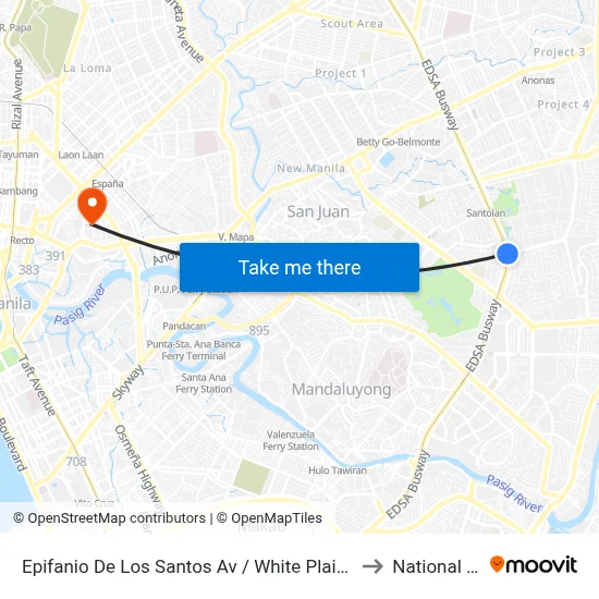 Epifanio De Los Santos Av / White Plains Av, Mandaluyong City, Manila to National University map
