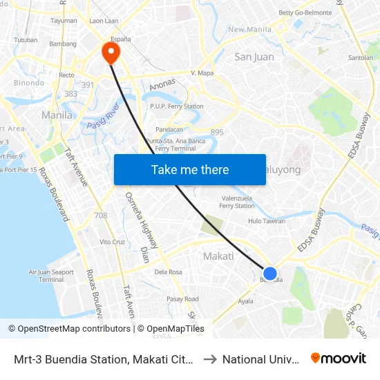 Mrt-3 Buendia Station, Makati City, Manila to National University map
