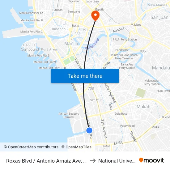 Roxas Blvd / Antonio Arnaiz Ave, Manila to National University map