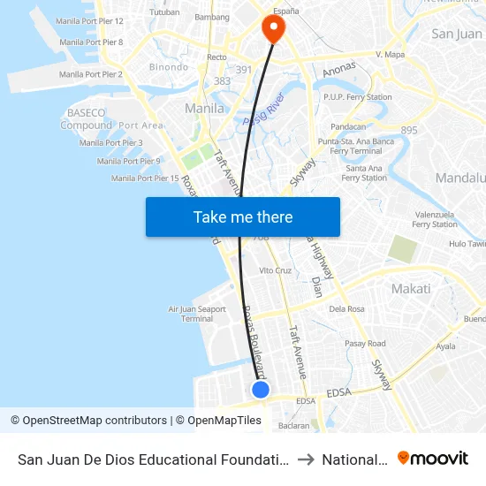 San Juan De Dios Educational Foundation, Incorporated, Pasay City, Manila to National University map