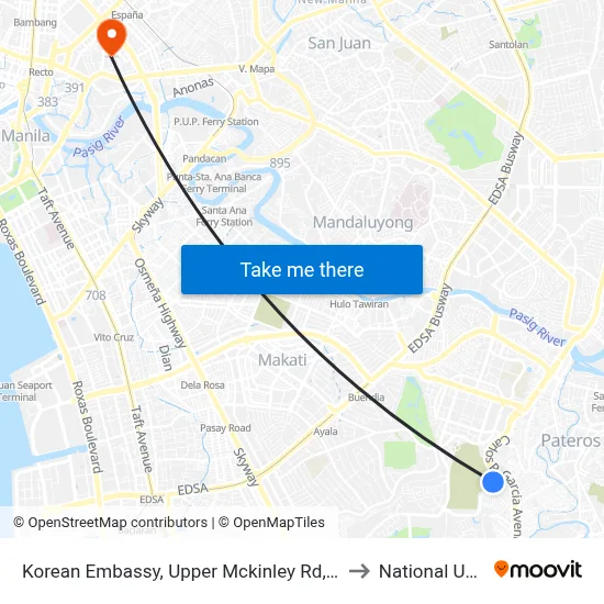 Korean Embassy, Upper Mckinley Rd, Taguig City, Manila to National University map