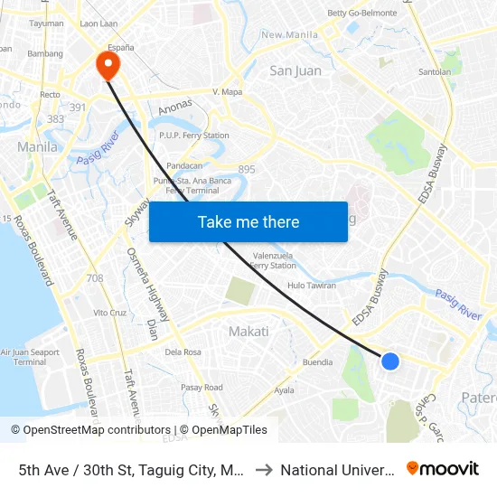 5th Ave / 30th St, Taguig City, Manila to National University map