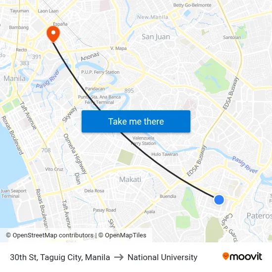 30th St, Taguig City, Manila to National University map
