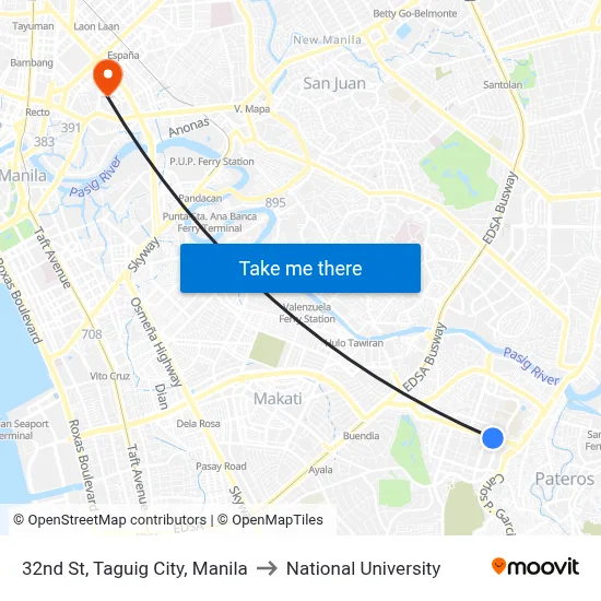 32nd St, Taguig City, Manila to National University map