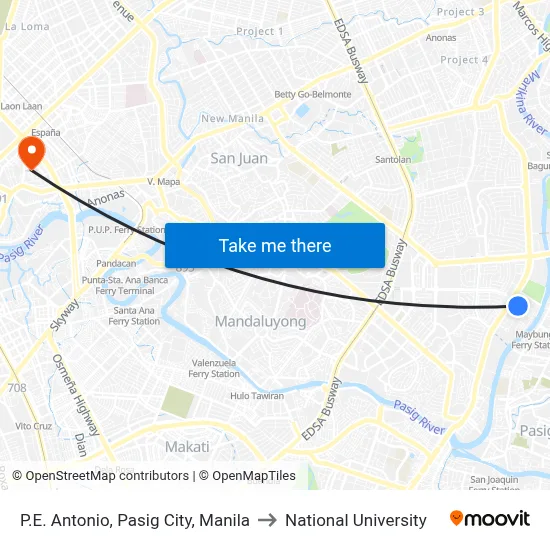 P.E. Antonio, Pasig City, Manila to National University map