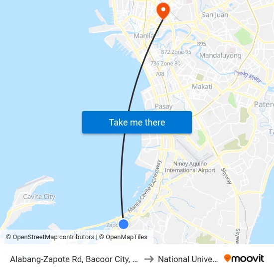 Alabang-Zapote Rd, Bacoor City, Manila to National University map