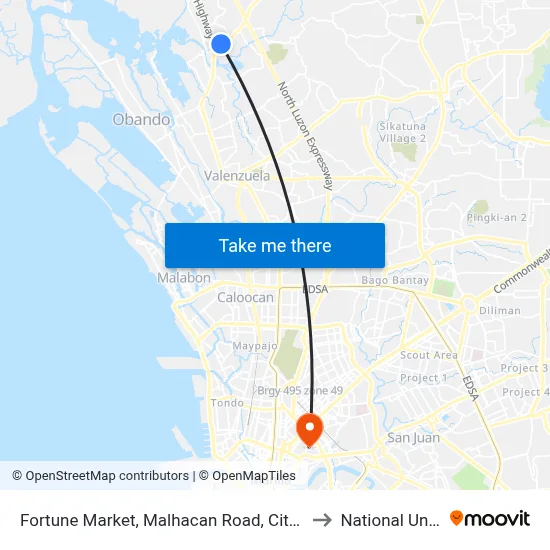 Fortune Market, Malhacan Road, City Of Meycauayan to National University map