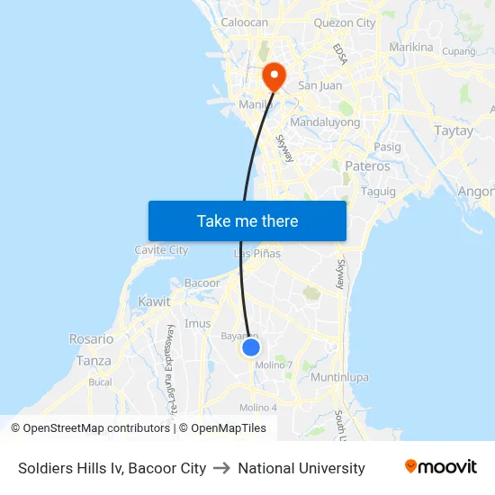 Soldiers Hills Iv, Bacoor City to National University map