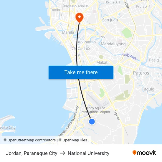 Jordan, Paranaque City to National University map