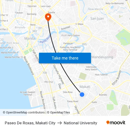 Paseo De Roxas, Makati City to National University map