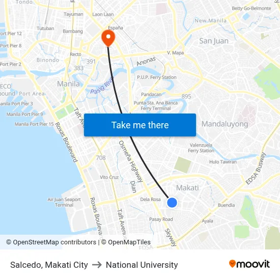 Salcedo, Makati City to National University map