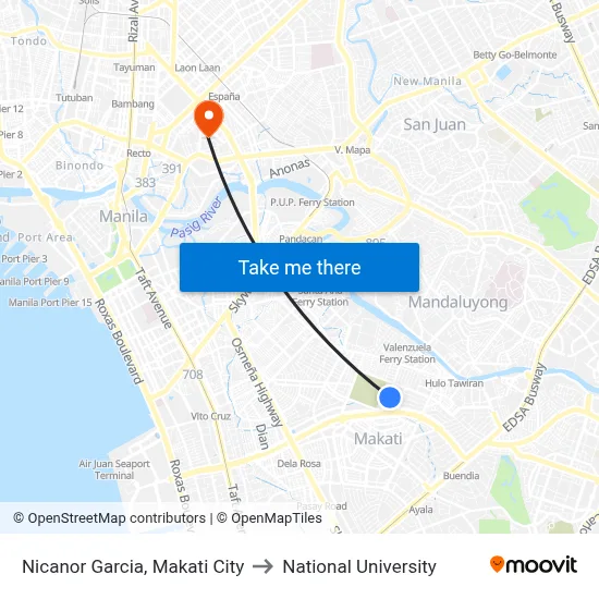 Nicanor Garcia, Makati City to National University map