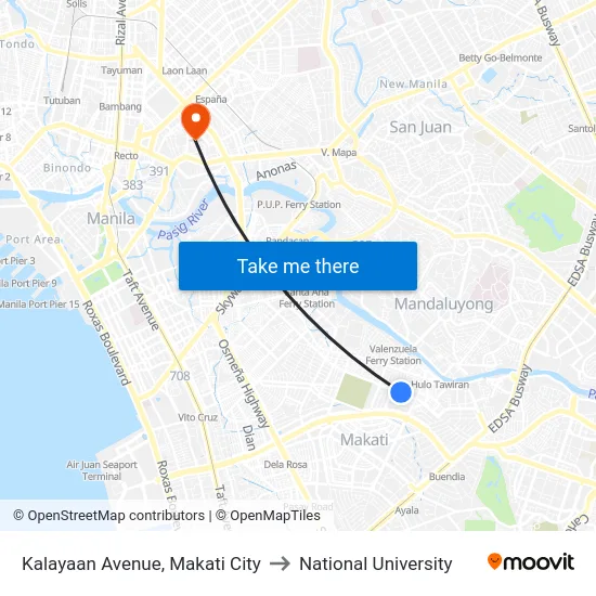 Kalayaan Avenue, Makati City to National University map