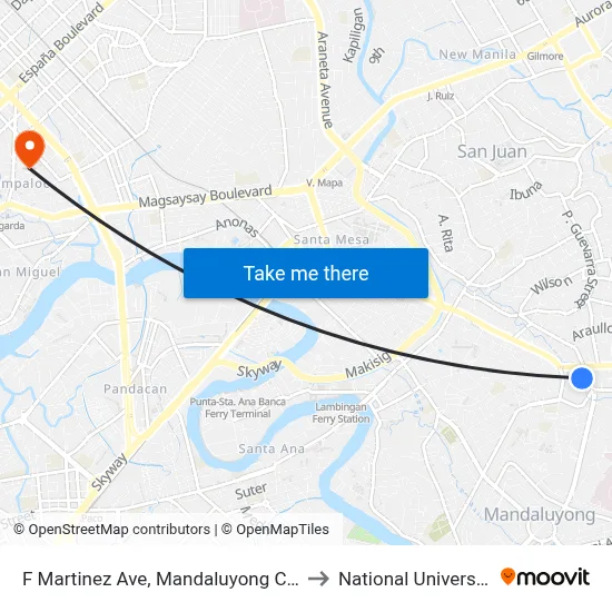 F Martinez Ave, Mandaluyong City to National University map
