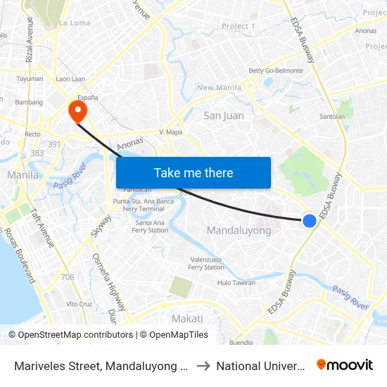 Mariveles Street, Mandaluyong City to National University map