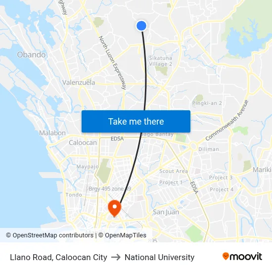 Llano Road, Caloocan City to National University map