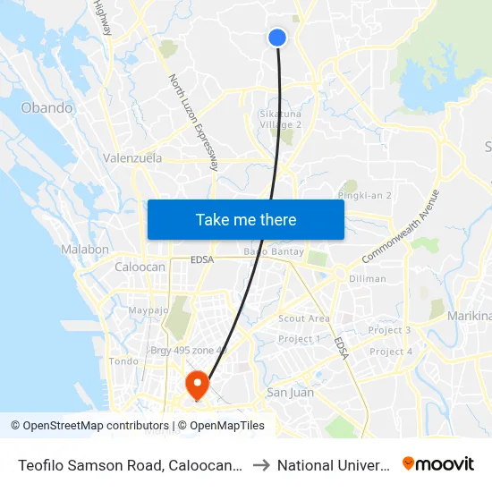Teofilo Samson Road, Caloocan City to National University map