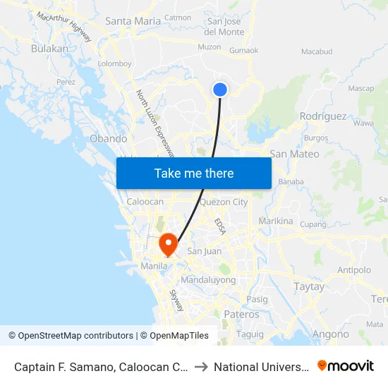 Captain F. Samano, Caloocan City to National University map
