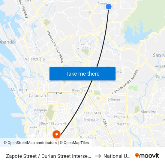 Zapote Street / Durian Street Intersection, Caloocan City to National University map