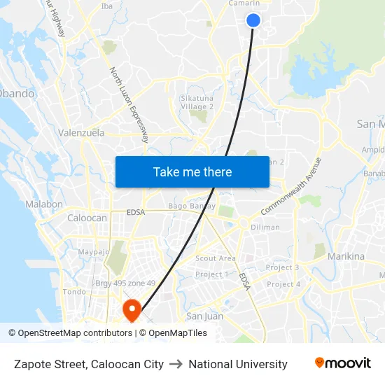 Zapote Street, Caloocan City to National University map